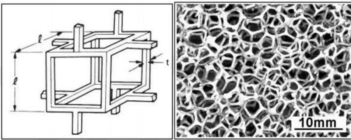 Şekil 2.4.  Açık hücreli metal köpük şekli ve DOUCELL yöntemiyle üretilmiş metal  köpük görünümü [3]