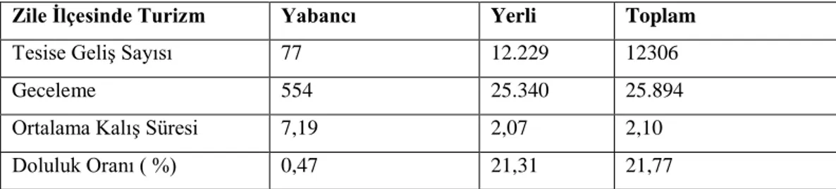 Tablo  8‟de  görüldüğü  gibi  Zile  Ġlçesinde  konaklama  olanakları  yeterli  değildir