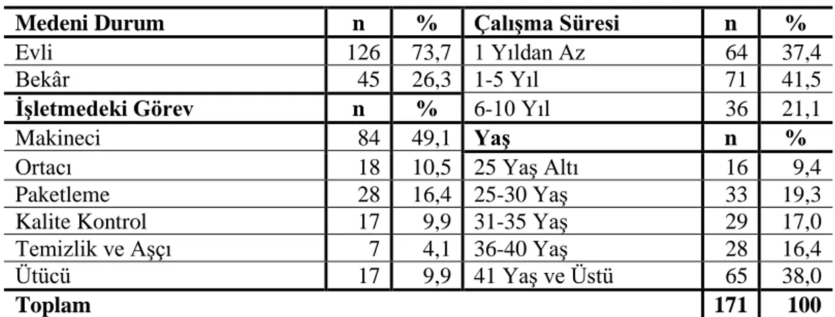 Tablo 3.4. Tekstil Sektöründe Çalışan Kadınların Demografik Özellikleri 