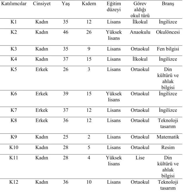 Tablo 3. Katılımcılara ait bilgiler 
