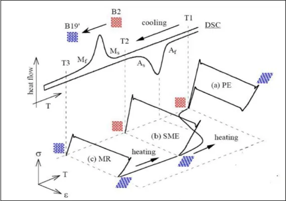 Figure 1.6. Thermomechanical behavior of a near equiatomic Nitinol [11]. 