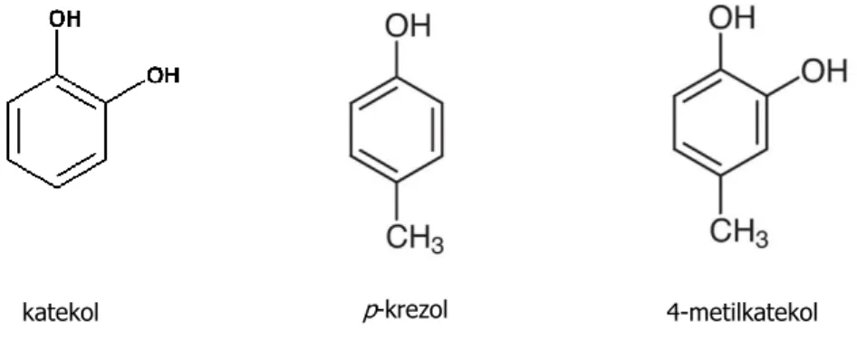 Şekil 2.15.  Yaygın olarak kullanılan bazı basit fenollerin kimyasal yapısı.