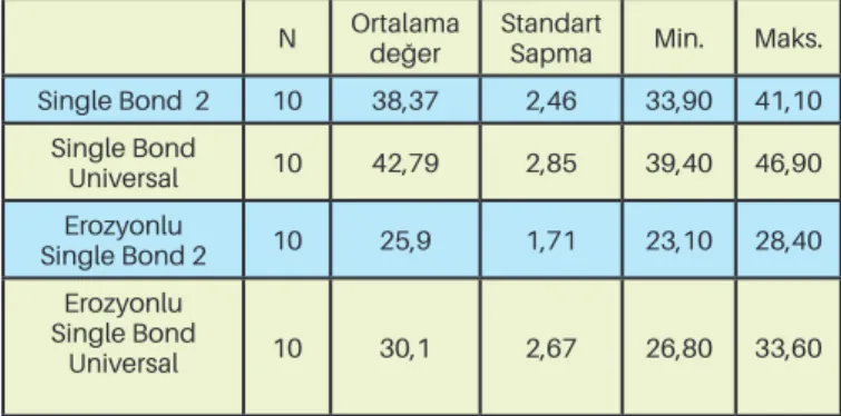 Tablo 2: Gruplara ait  (ortalama, standart sapma, minimum, maksimum) değerler.