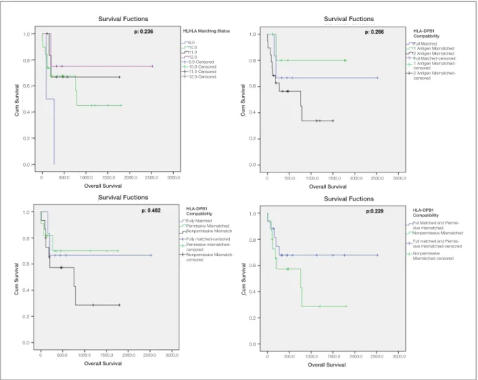 Figure 2. Overall survival curves according to HLA matching status and HLA-DPB1compatibility