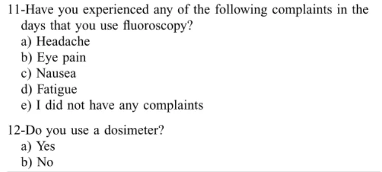 Table 1. Questionnaire.