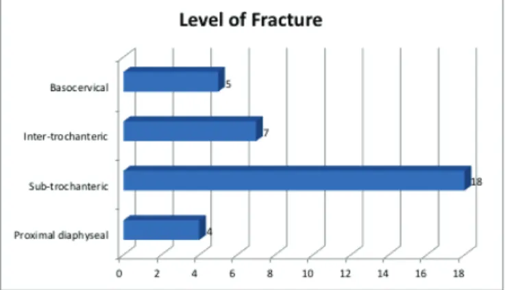 Figure 1: The level of pathologic proximal femur fractures due to  metastasis