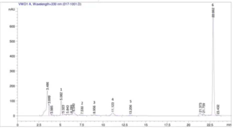 Figure 2.  HPLC Chromatogram of M. arvense methanol extract  