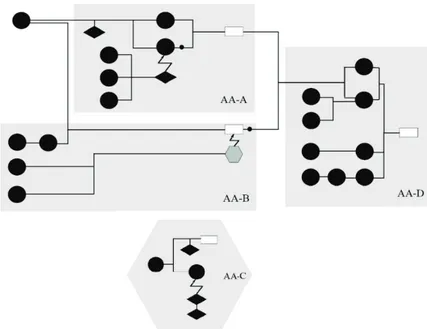 Şekil 7. Reid ve Knipping’in (2010, s. 190) Çalışmasından Alınan Örnek Toplanma-Yapı Şeması  Şekil  7’de  verilen  örnek  şemada  argüman  akışlarında  (AA-A,  AA-B  ve  AA-D)  oldukça  çok  verinin  kullanıldığı  yani  verilerin  toplandığı  göze  çarpmak