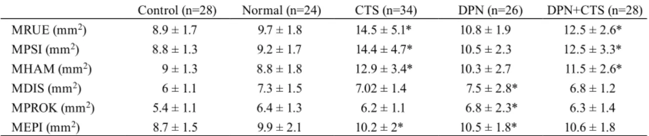 Table 1.  Mean CSAs of the median nerve