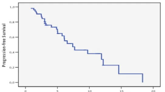 Figure 2. Overall Survival in Advanced-Gastric Cancer  Patients Treated with the DCX Regimen