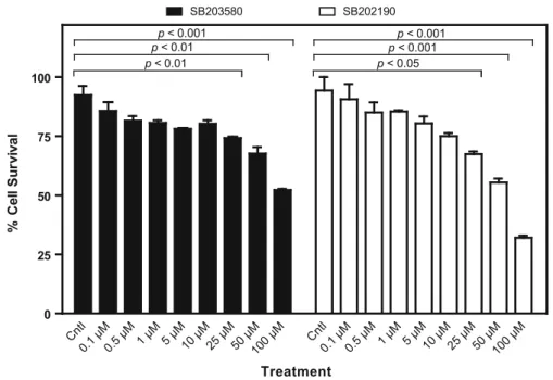 Fig. 1 Effect of p38 MAP kinase inhibitor SB203580 and SB202190 on human MDA-MB-231 cell line