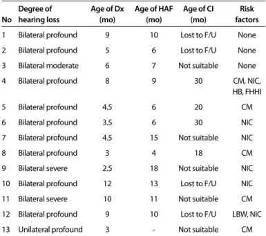 Table 3. The results of the 13 newborns with hearing impairment