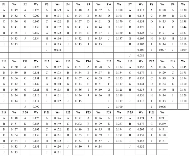 TABLE 16. The activity weights (W) by paths (P).