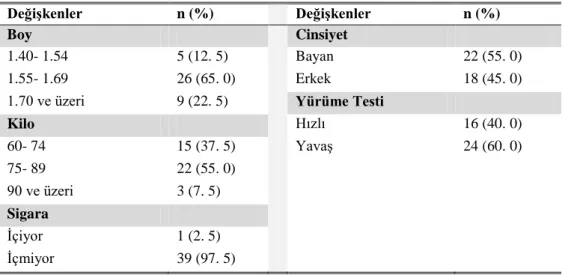 Tablo 3a. Sosyodemografik özellikler ve yürüme testi dağılımı 