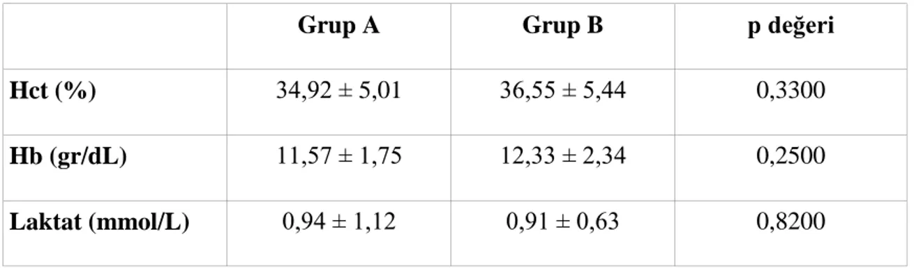 Tablo 6.1.3 Olguların preoperatif kan gazı değerleri (Ort  ± SD)