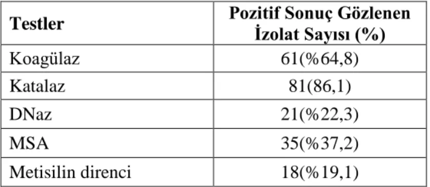 Tablo 6.4. Baird Parker Agar’da üreyen S. aureus’ların ilçelere göre dağılımı  Örnek alınan ilçe  Örnek Sayısı  n  Pozitif Örnek Sayısı (%) 