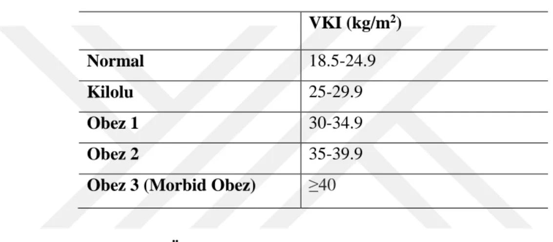 Tablo 5.2.2.4.3: VKI ve hastalık riskleri  VKI (kg/m 2 ) 