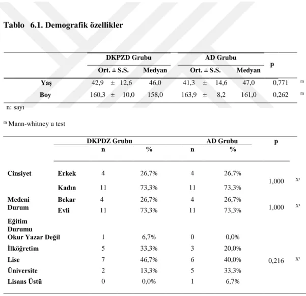 Tablo  6.1. Demografik özellikler 