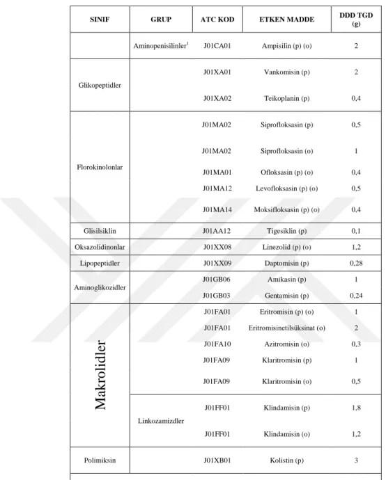 Tablo 5.1: Etkin maddeler ve DSÖ’nün belirlediği DDD'leri-devamı 