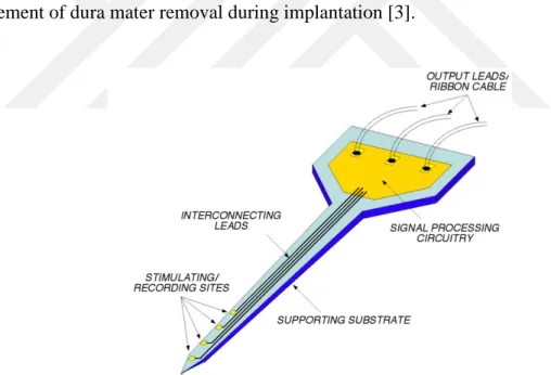 Figure 2-2: Basic structure of silicon based Michigan probe [1][3]. 
