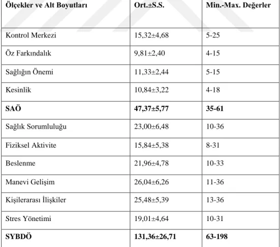 Tablo 6.3: Katılımcıların SAÖ ve SYBDÖ Puan Ortalamaları (N=305) 