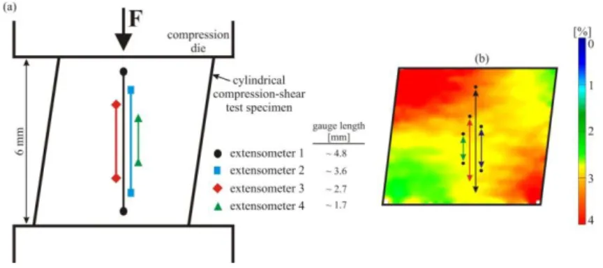 Figure  6.  Engineering  stress–strain  curves  determined  using  various  virtual  extensometers  under  simple  compression