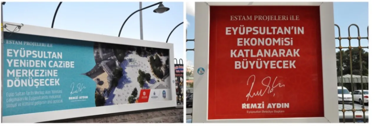 Abbildung 4.3: Plakate der Stadtverwaltung mit Hinweisen zu Projekten in Eyüp. 239