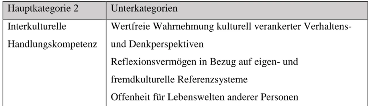 Tabelle 3: Hauptkategorie 2 und Unterkategorien  