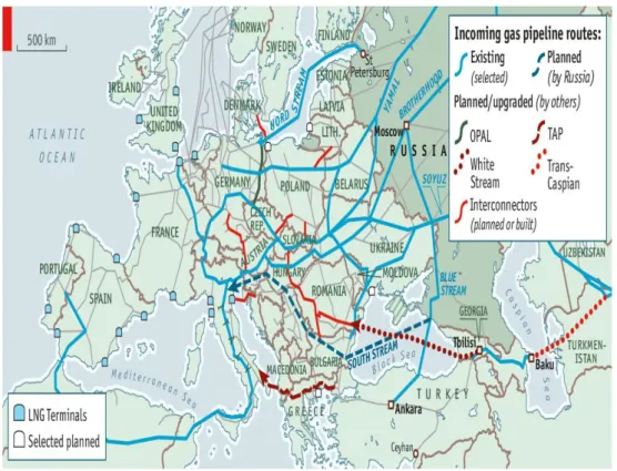 Figure 3.10: European Natural Gas Infrastructure: Source: https://www.tanap.com/, 2019 