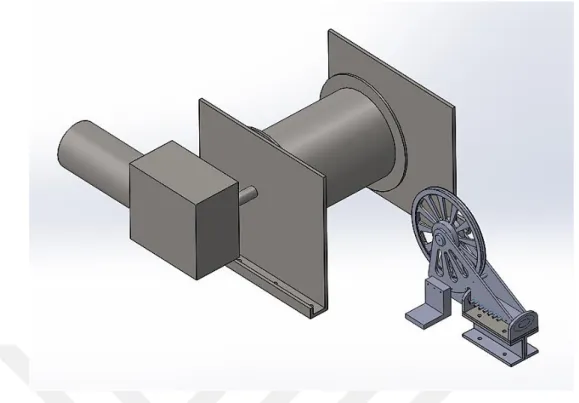 Figure 4.2: 3D CAD views of the tether crane and flying sheave of the small mooring station 
