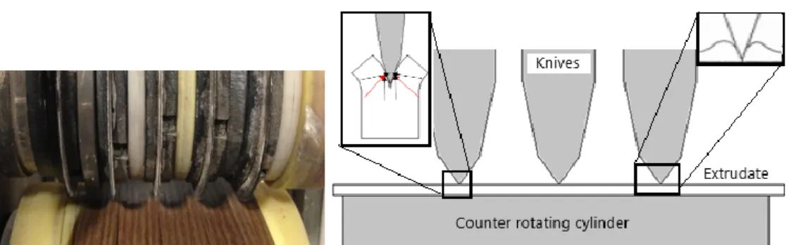 Figure 3-6:  Cutting cylinder elements and cutting forces at the knife tip 