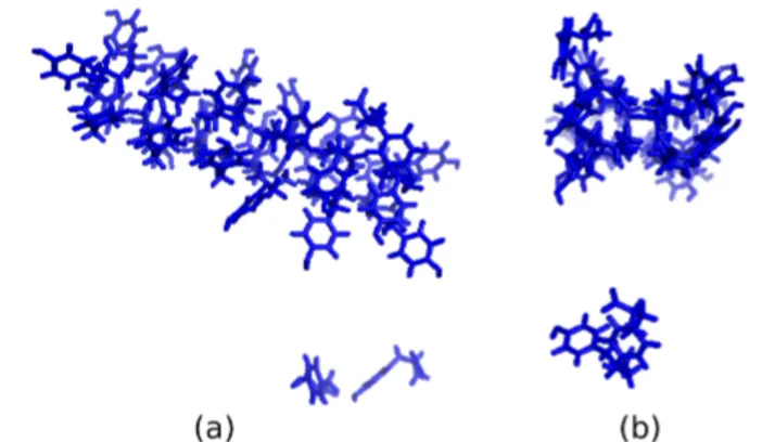 FIGURE 1. (a) 27 tyrosine molecules at 350K form a tube like structure at 350 Kelvin. (b) Profile view at right shows that it is a tubular structure.