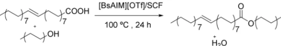 Figure 15. Esterification reaction of oleic acid through [BsAIM][OTf]/SCF.