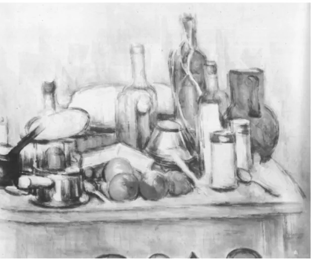 Figure 6:  Paul Cézanne.  Bottles, Pot, Alcohol Stove, Apples.  1900-1906.  Watercolor and graphite