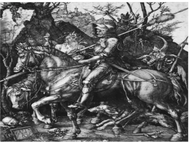 Figür 1. Albrecht Dürer, Şövalye, Ölüm ve Şeytan, 24.4x18.7 cm, 1513, Nuremberg