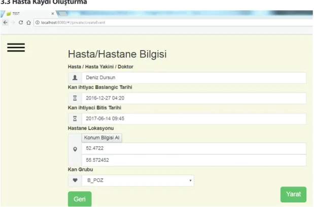 Şekil 10. Hasta Kaydı Oluşturma