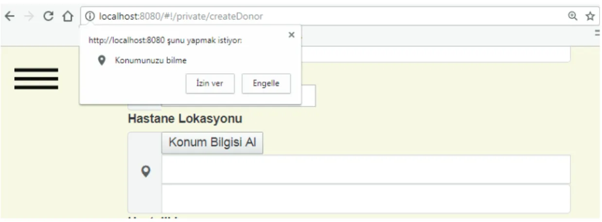 Şekil 14. Yetki Almak İçin Açılan Popup Yapısı