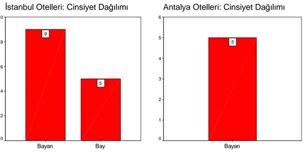 Şekil 3.3:İstanbul Otelleri:Cinsiyet Dağılımı    Şekil 3.4:Antalya Otelleri:Cinsiyet Dağılımı 