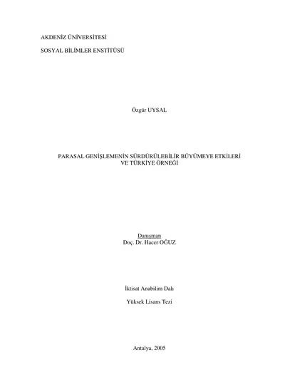 Parasal Genişlemenin Sürdürülebilir Büyümeye Etkileri Ve Türkiye örneği