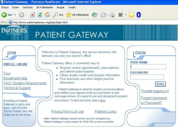 Şekil 2.4. Hastaların Hekimleriyle Elektronik Ortamdan Haberleşmelerini Sağlayan                    Patient Gateway Portalı (14).