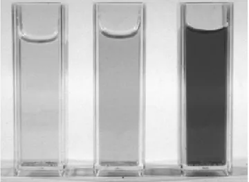 Şekil  2.8.  Kardiyopulmoner  bypass  başlangıcında  (solda),  ortasında  (ortada)  ve  sonunda  (sağda)  hastadan  alınan  kan  örneklerinin  plazması