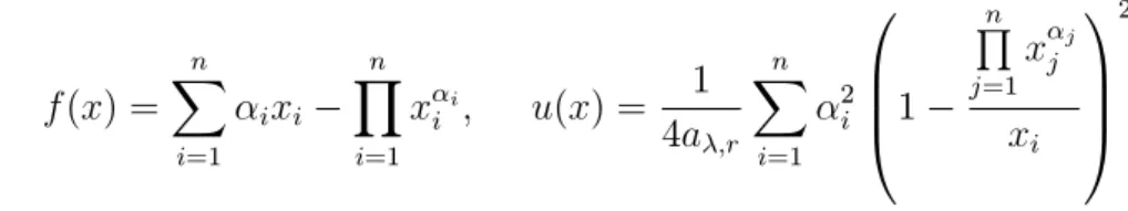 Çizelge 3.1. E¸ sit a¼ g¬rl¬klar için elde edilen sonuçlar ( ) = (0:2; 0:2; 0:2; 0:2; 0:2) Pn i=1 i x i Qn i=1 x i i f (x) u(x) u(x)f (x) (x) 1 1.000000 0.957878 0.042122 0.009820 0.233137 (x) 2 0.800000 0.787257 0.012743 0.003185 0.249942 (x) 3 1.200000 1