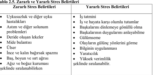 Tablo 2.5. Zararlı ve Yararlı Stres Belirtileri 