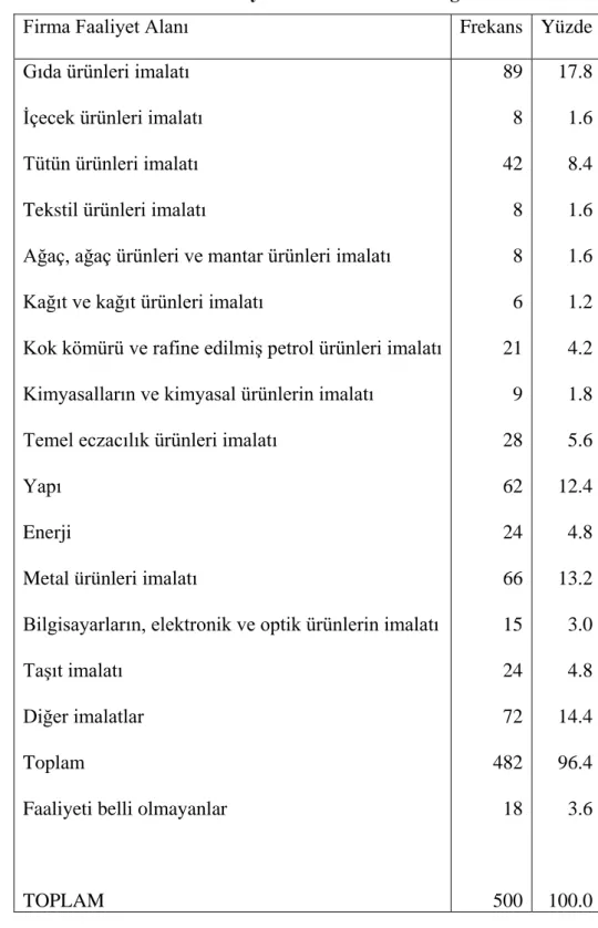 Tablo 2.1 Faaliyet Alanlarına Göre Dağılım 