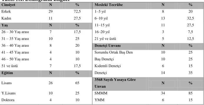 Tablo 3.1. Demografik Bilgiler 
