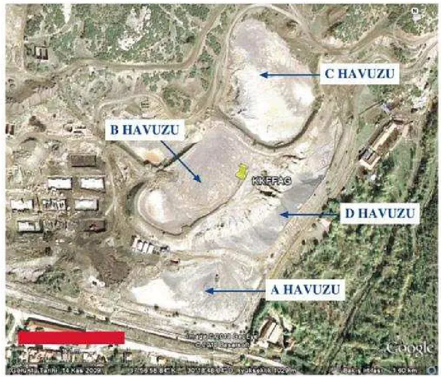 Şekil  3.8.  Keçiborlu  kükürt  fabrikası  atık  göletindeki  atık  havuzlarının  gösterimi  (Anonim 2010e) 