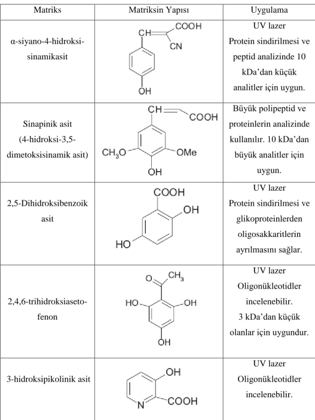 Çizelge 1.2. Biyolojik uygulamalarda kullanılan matriksler 