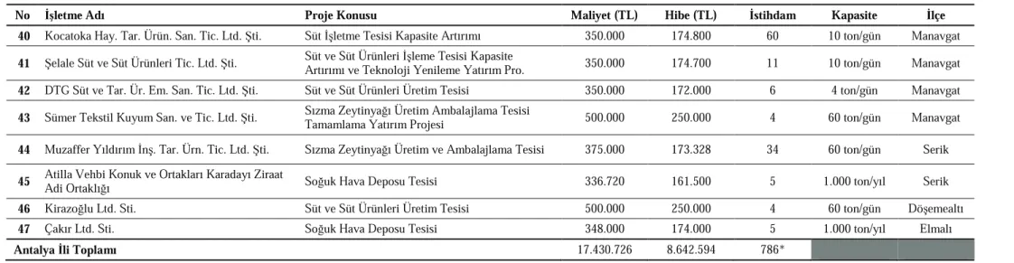 Çizelge 4.4.  Antalya ilinde görü ş me yapılan i ş letmeler (devam)   