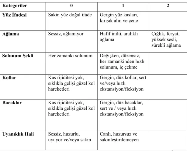 Tablo 2.6. NIPS (Neonatal Infant Pain Scale) değişkenleri 