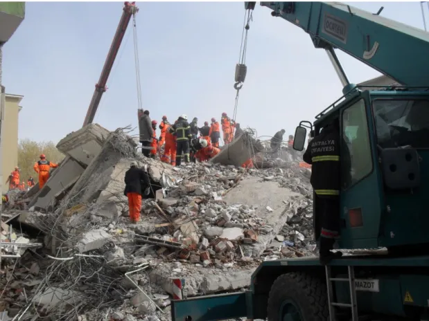 Şekil  2.15.  23  Ekim  2011-Van  depremi  sonrası  yapılan  arama-kurtarma  çalışmaları  (Antalya Büyükşehir Belediyesi İtfaiye Dairesi Başkanlığı) 